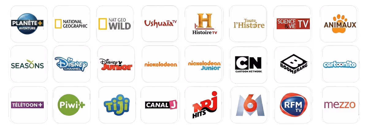 Chaînes jeunesse et documentaires : Disney, Nickelodeon, Cartoon Network, National Geographic
