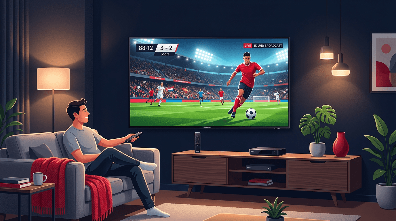 Configuration IPTV sur Smart TV Samsung dans un salon moderne